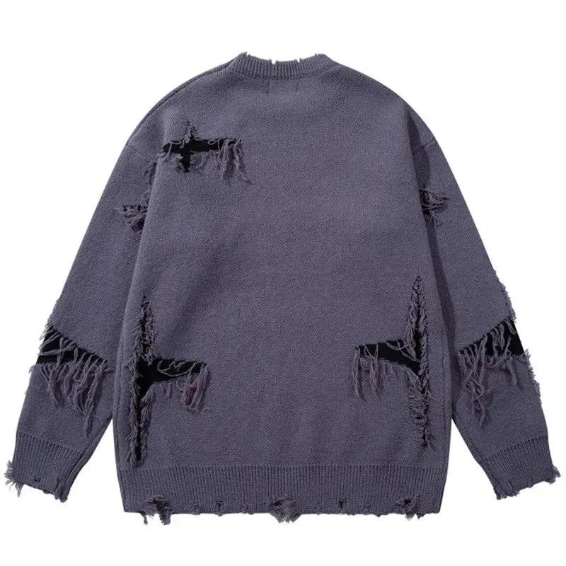 Gothic Distressed Oversized Knit Skull Sweater