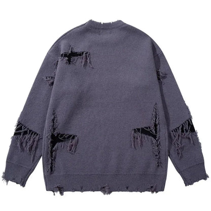 Gothic Distressed Oversized Knit Skull Sweater