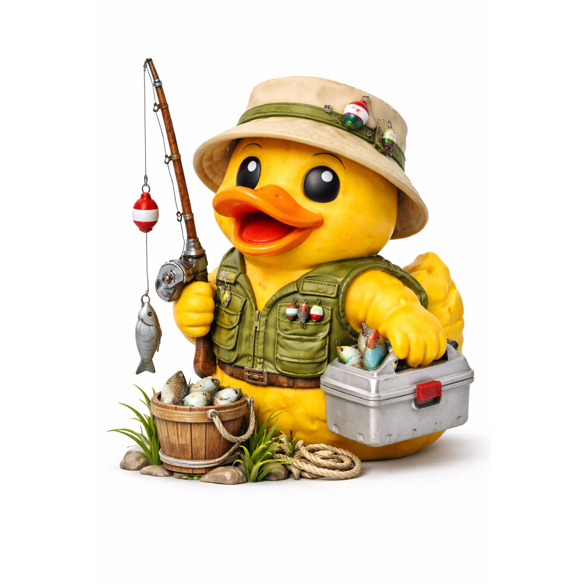 Fisherman Rubber Duck Figurine with Gear