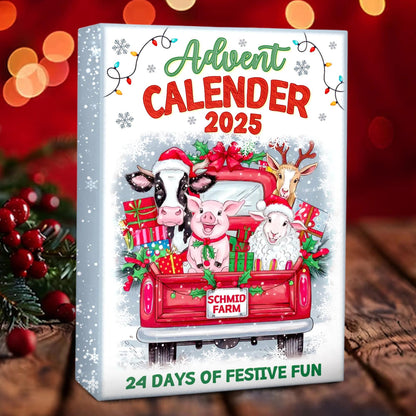 Personalized Farm Animal Advent Calendar 2025 Custom Name Christmas Countdown Box 24 Days of Holiday Fun for Kids and Families