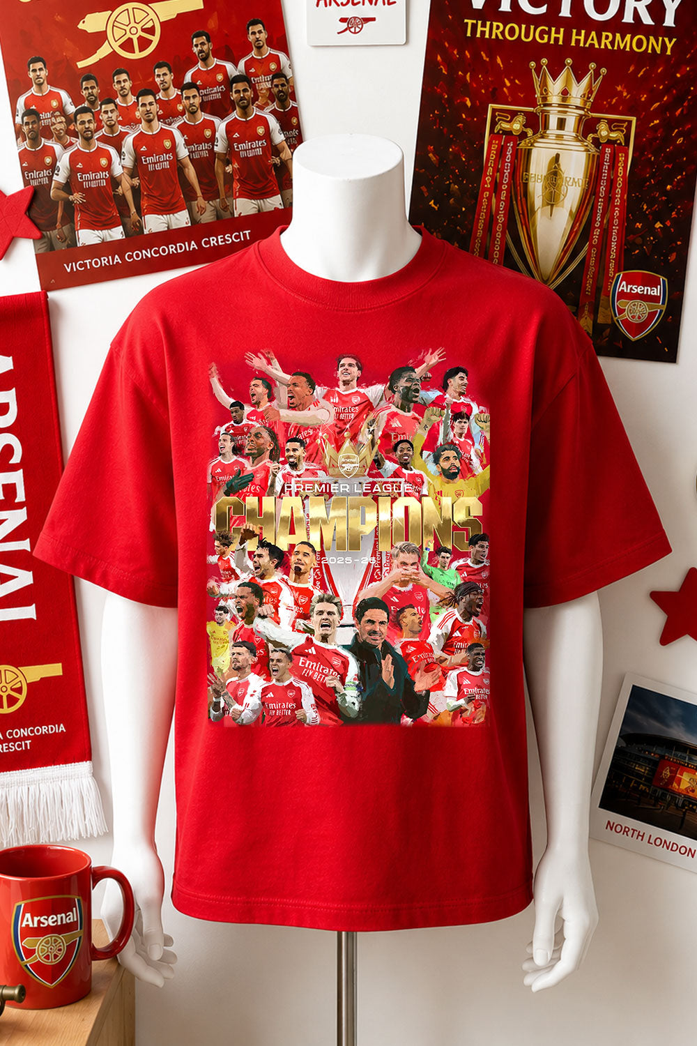 Arsenal Premier League Champions 2025/26 T-Shirt | Gunners EPL Winners Graphic Tee