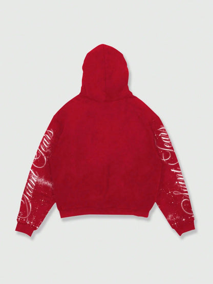 Men's Red Punk Graphic Zip-Up Y2K Streetwear Hoodie