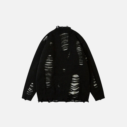 Y2K Ripped V-neck Knitted Cardigan Retro Edge Meets Modern Comfort