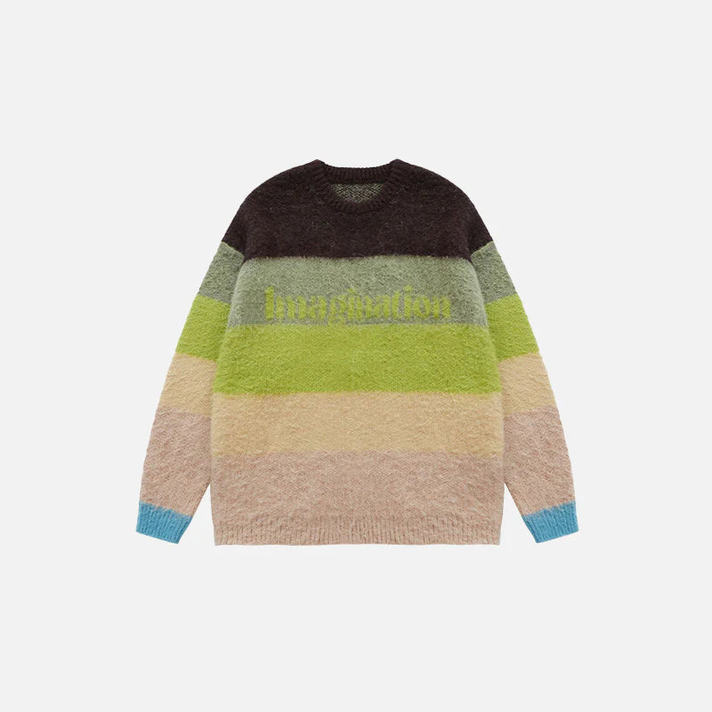 Fuzzy Loose Striped Contrast Color Sweater