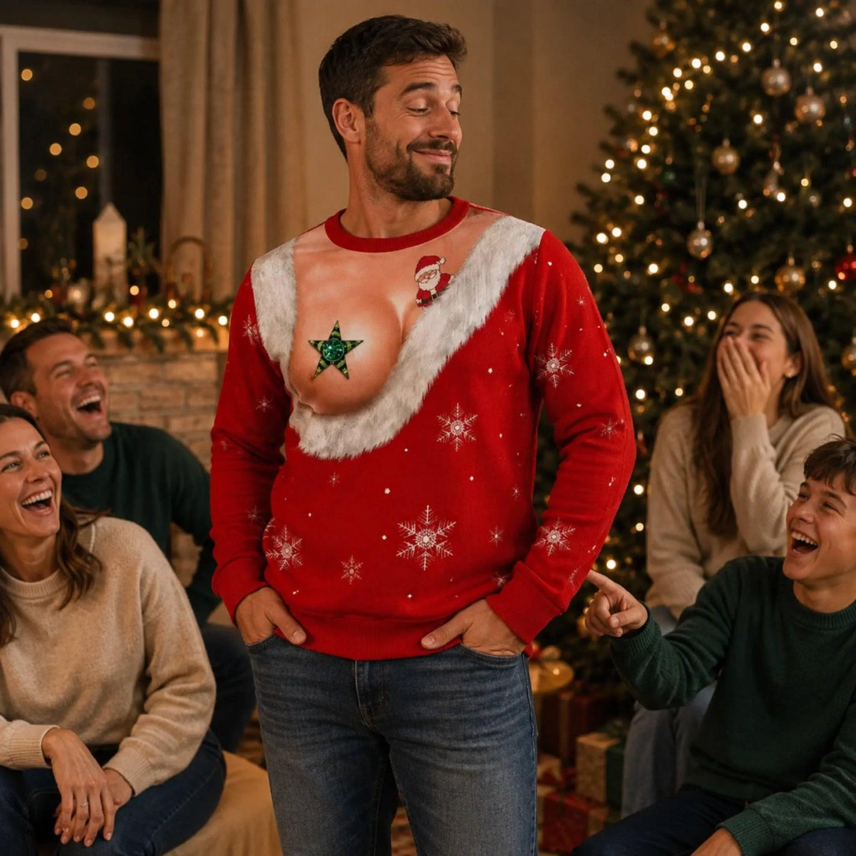 Ugly Christmas Santa Star Graphic Sweatshirt