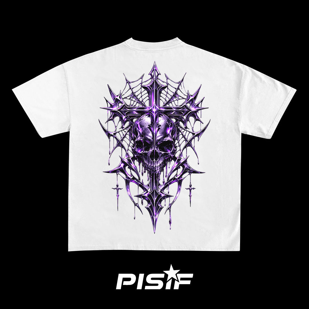 PISIF Purple Chrome Skull Cross Graphic White Tee