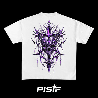 PISIF Purple Chrome Skull Cross Graphic White Tee