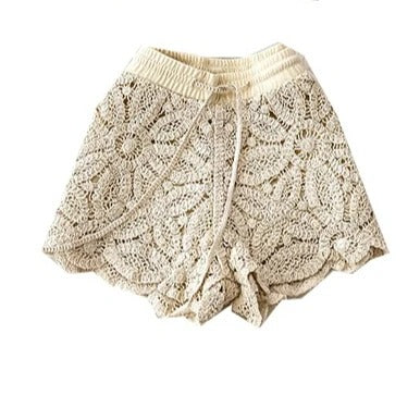 Floral Crochet High-Waist Beach Shorts