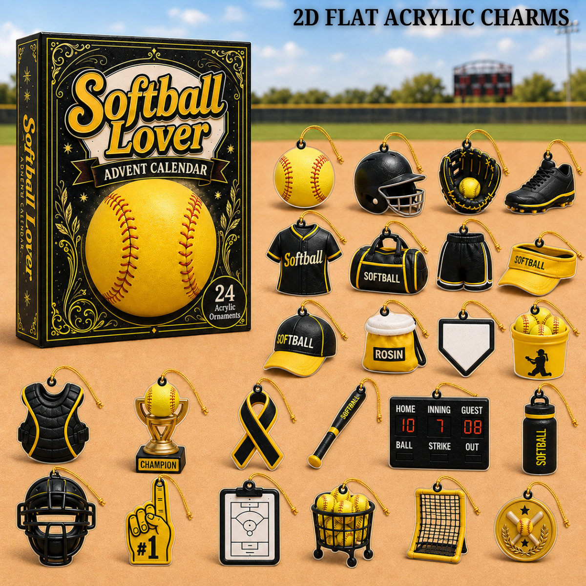Softball Lover Advent Calendar 2026 - 24-Day Festive Countdown, Acrylic Charms Blind Box - Gift For Sports Lovers