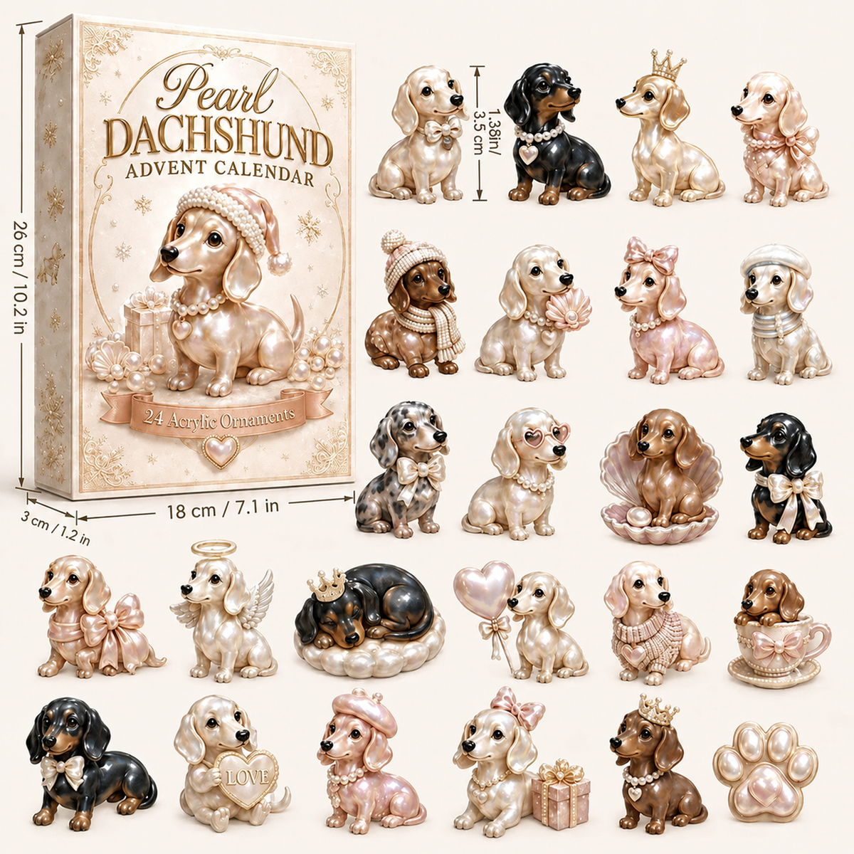 24 Days of Pearl Dachshund - 2026 Advent Calendar Blind Box of 24 Ornaments
