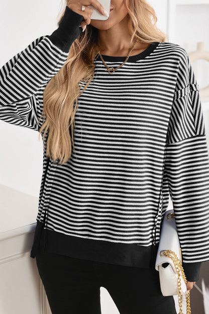 Colorblock Striped Oversized Sweatshirt