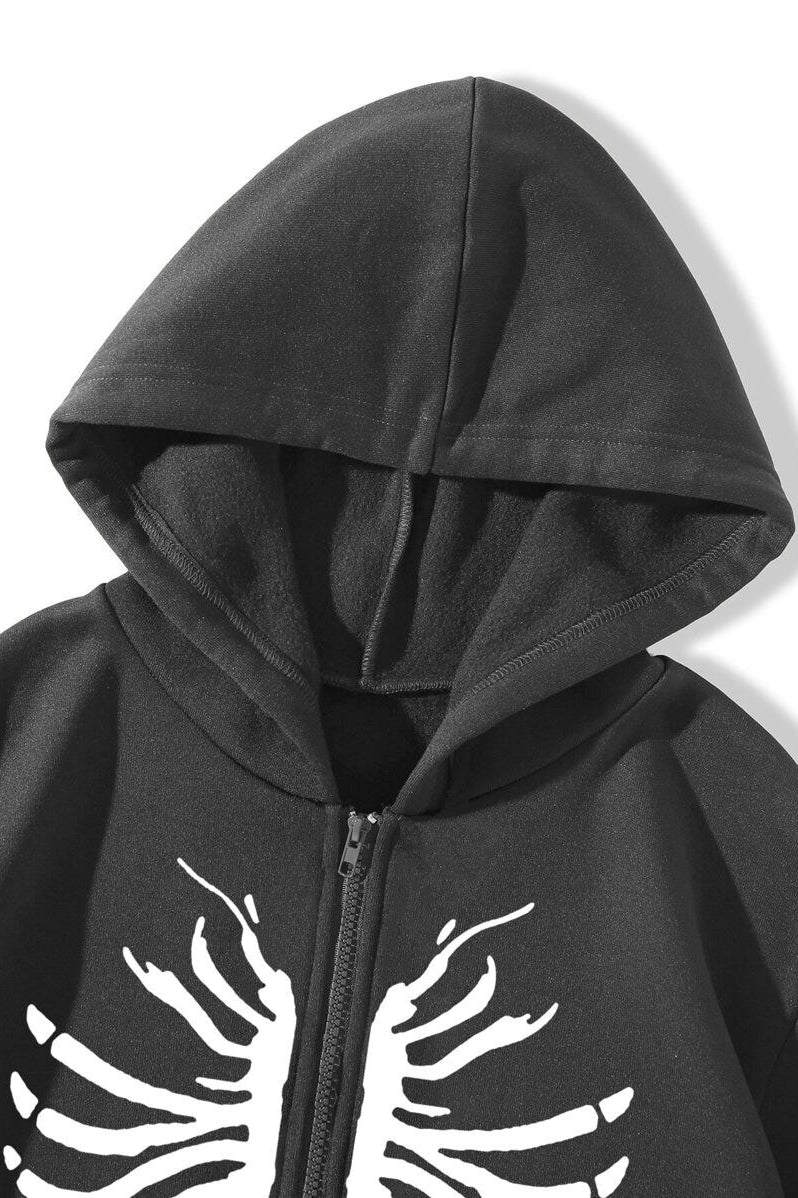 Chic Skeleton Print Relaxed Pullover Hoodie