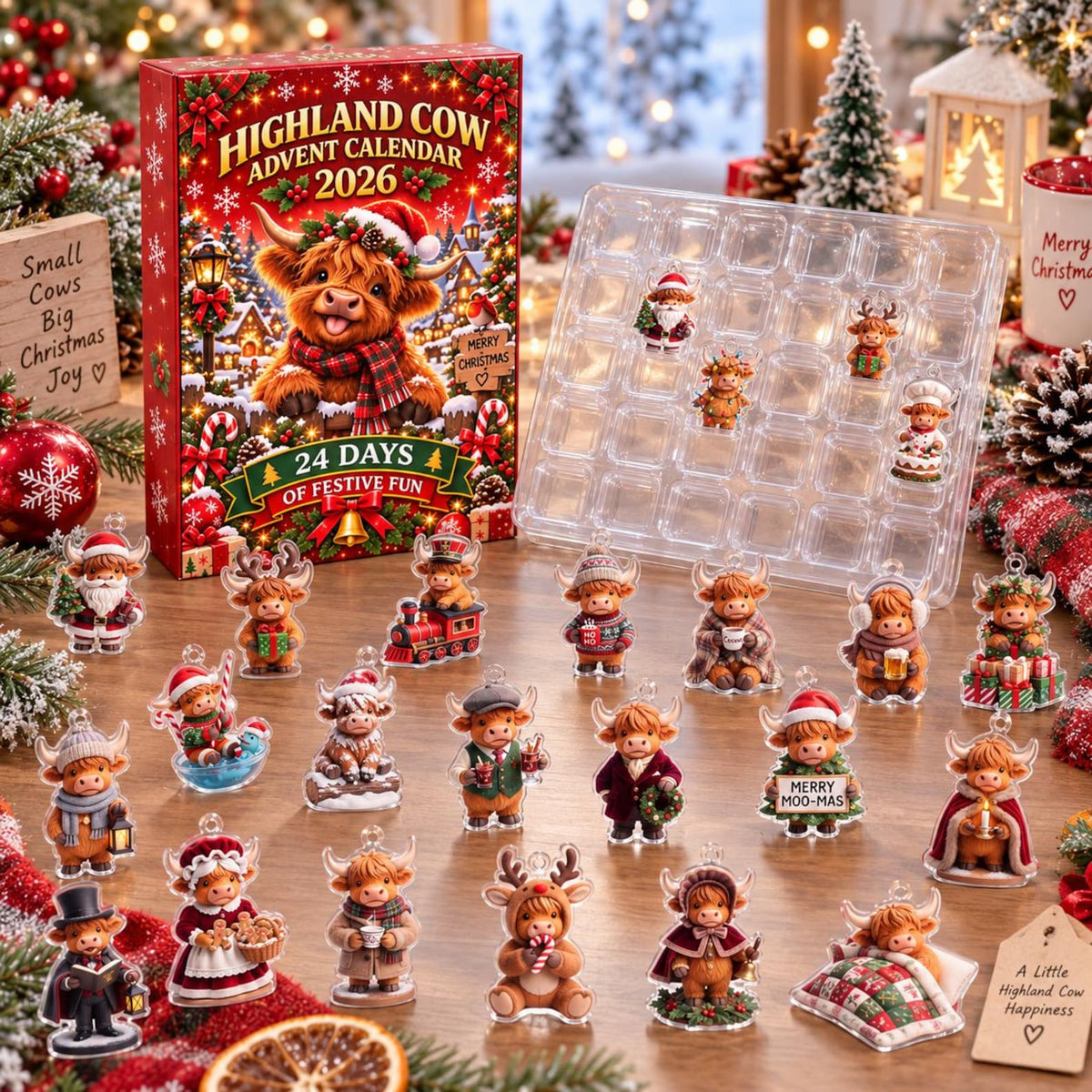 Highland Cow Advent Calendar 2026, 24 Days Christmas Countdown Blind Box, Farmhouse Decor, Christmas Set Gift for Kids, Cow Lover Gift