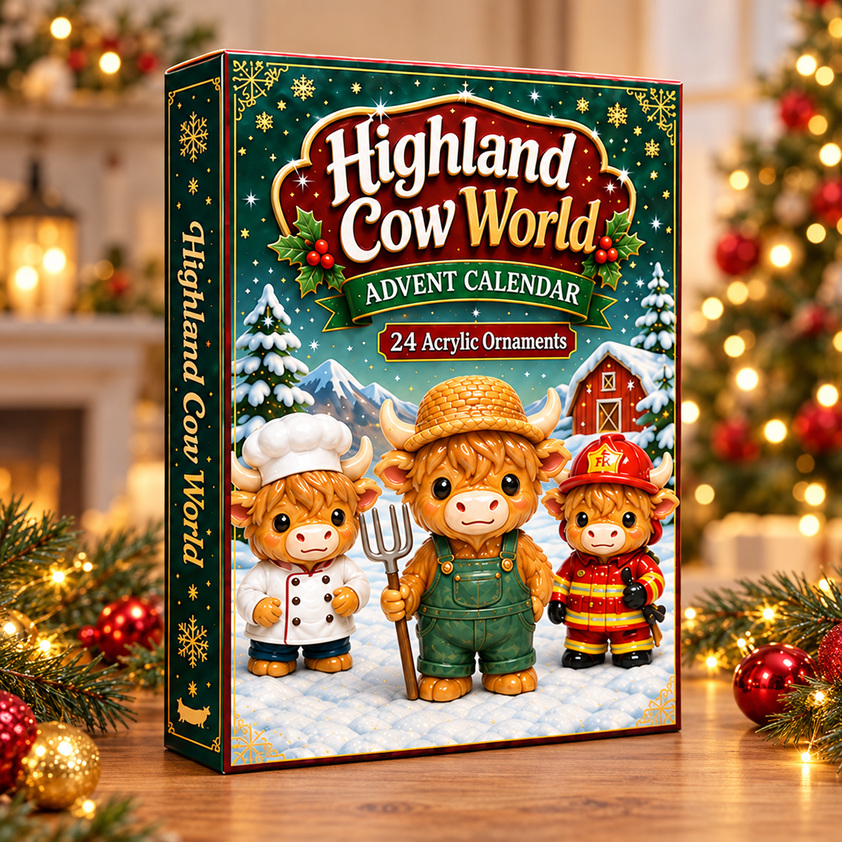 Highland Cow World Advent Calendar 2026 - 24-Day Festive Countdown, Acrylic Charms Blind Box - Gift For Highland Cow Lovers