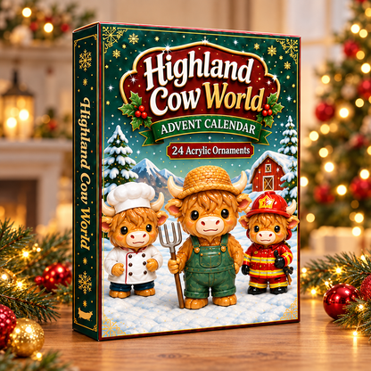 Highland Cow World Advent Calendar 2026 - 24-Day Festive Countdown, Acrylic Charms Blind Box - Gift For Highland Cow Lovers