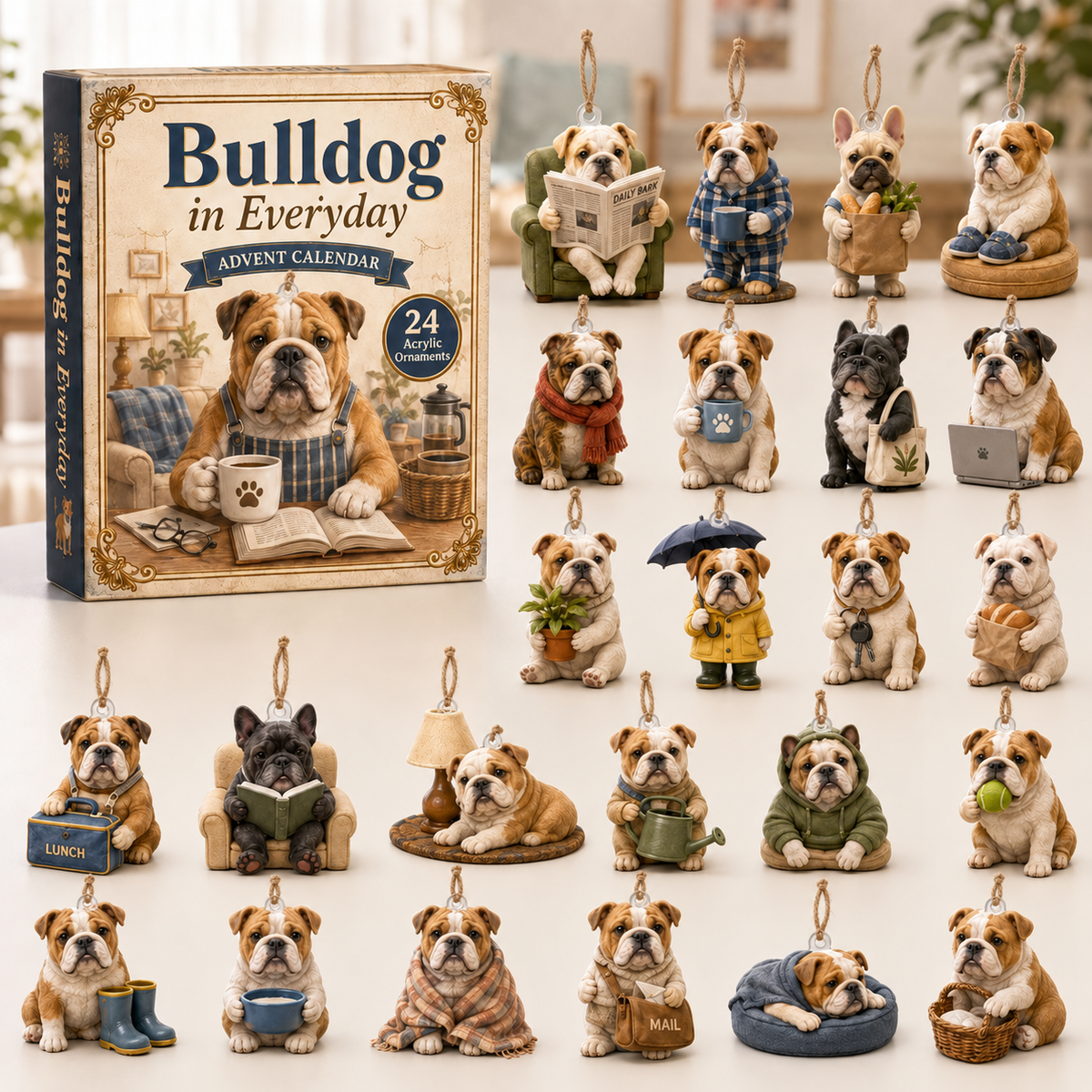 Bulldog In Everyday Advent Calendar 2026 - 24-Day Festive Countdown, Acrylic Charms Blind Box - Gift For Bulldog Lovers