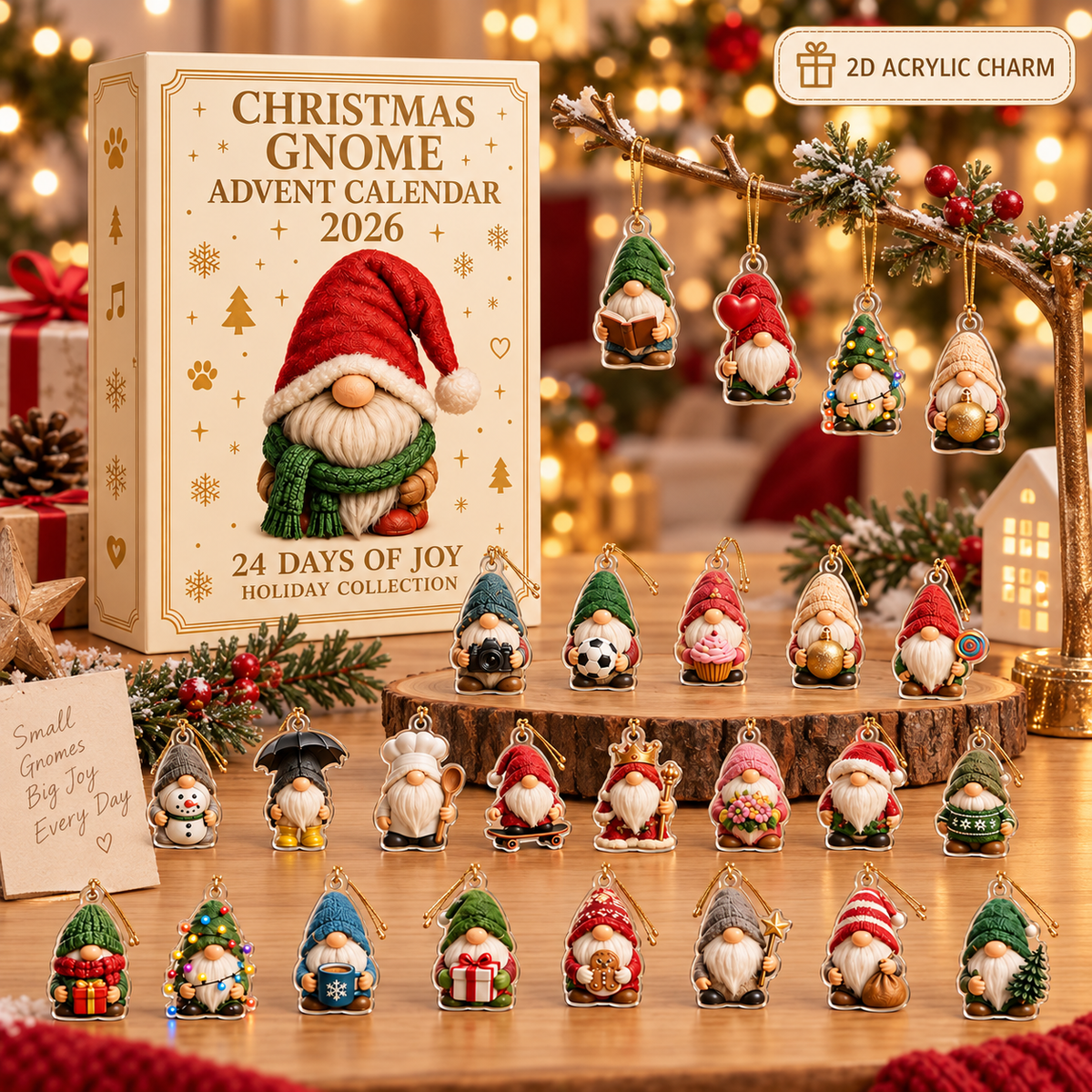 24 Days of Gnome Surprises – Christmas Advent Calendar With 2D Acrylic Charms