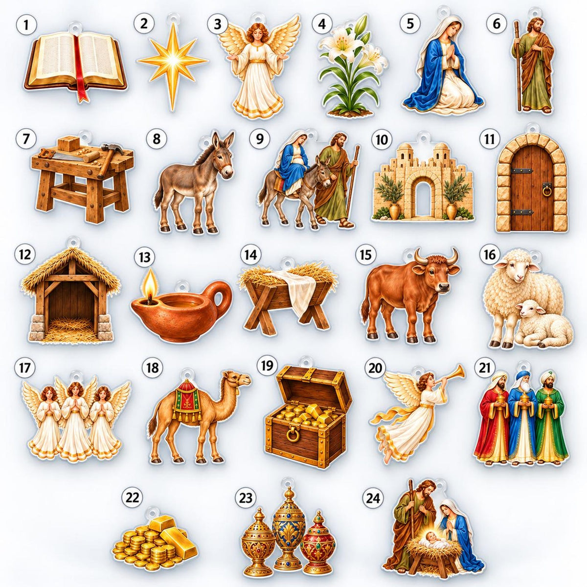 Christian Nativity Advent Calendar 2026, 24 Days Christmas Countdown Calendar, Jesus Birth Story Decor, Faith Christmas Ornament Set Gift