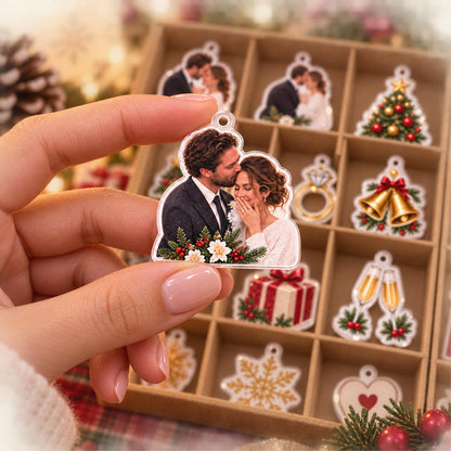 Personalized Engagement Advent Calendar with 24 Custom Photo Acrylic Ornaments, First Christmas Engaged Gift, Couple Keepsake for Fiancée