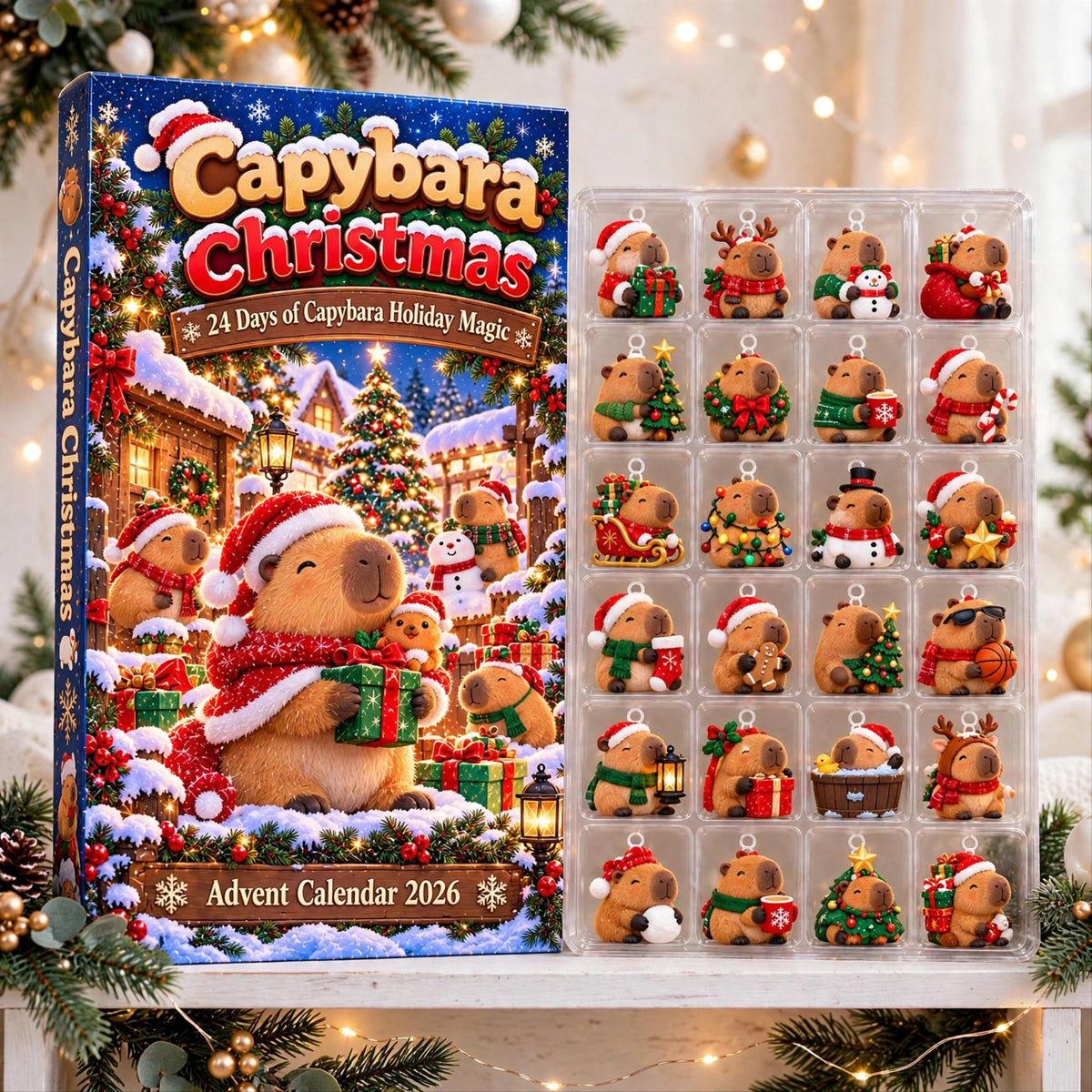 Capybara Advent Calendar 2026, 24 Piece Capybara Ornament Set, Blind Box Advent Calendar, Christmas Countdown Gift for Home Decor