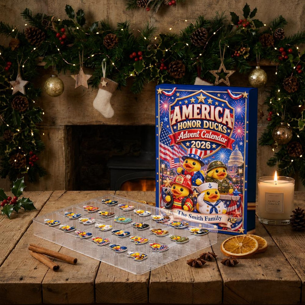 America Honor Ducks Advent Calendar, 24 Acrylic Charms, 2026 Patriotic Duck Countdown, American Keepsake