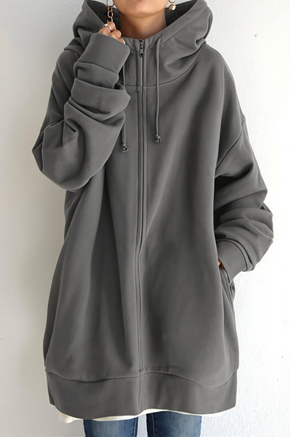 Solid Relaxed Longline Zip Hoodie