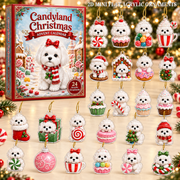 Maltese Candyland Christmas Advent Calendar 2026 - 24-Day Festive Countdown, Acrylic Charms Blind Box - Gift For Dog Lovers