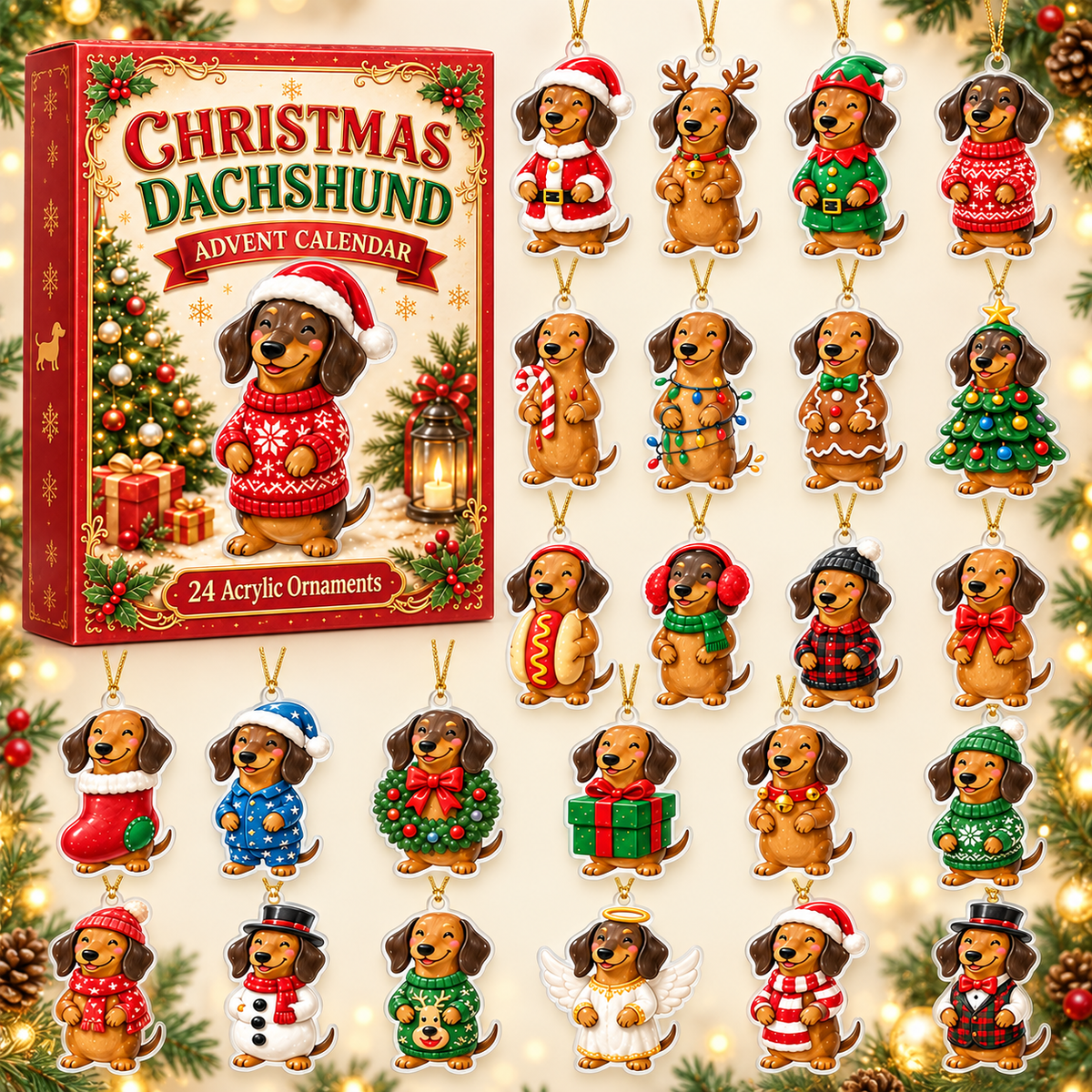 Christmas Dachshund Advent Calendar 2026 - 24-Day Festive Countdown, Acrylic Charms Blind Box - Gift For Dachshund Lovers