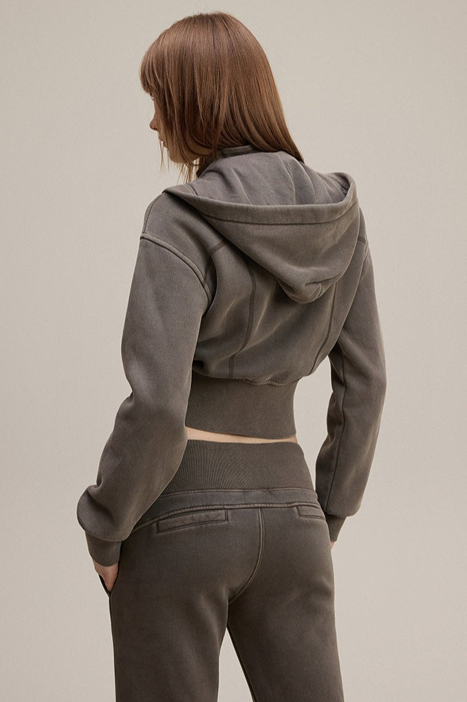 Cropped Waist Zip Up Hoodie