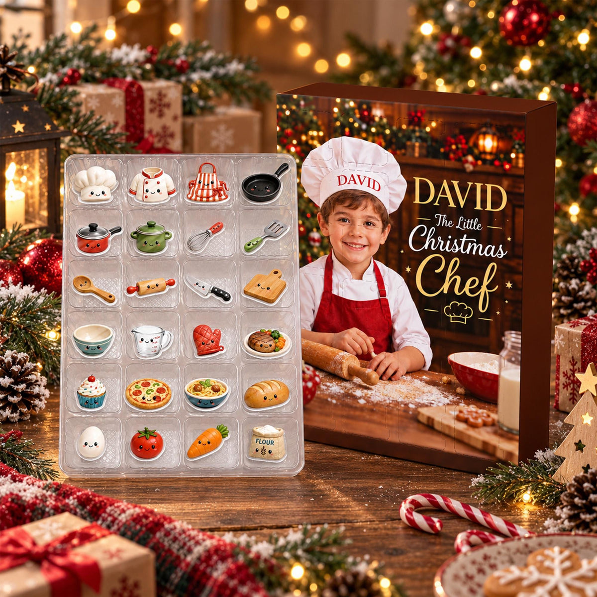 Personalized Christmas Chef Advent Calendar: 24-Day Blind Box Charms, Custom Name