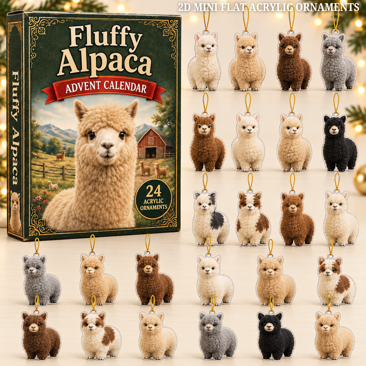 Fluffy Alpaca Advent Calendar 2026 - 24-Day Festive Countdown, Acrylic Charms Blind Box - Gift For Farm Lovers