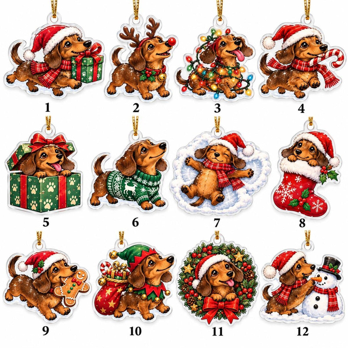 Dachshund Christmas Advent Calendar, 24 Acrylic Ornaments, 2026 Holiday Countdown