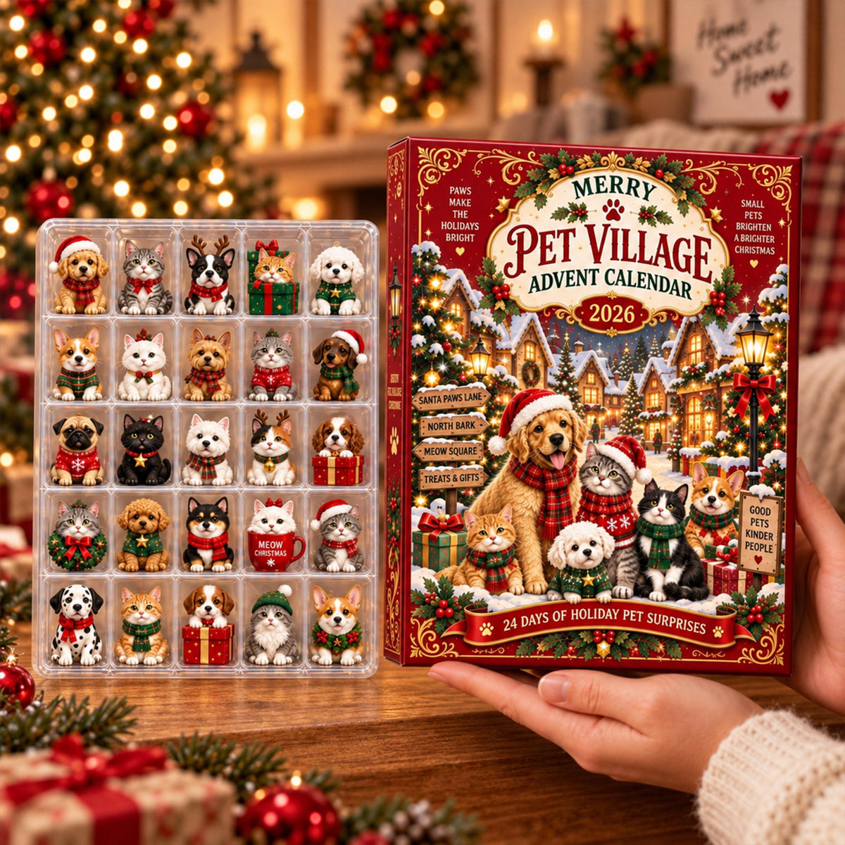Personalized Pet Advent Calendar, Christmas Dog Cat Countdown Box, 24 Pet Surprise Charms, Custom Pet Photo Advent Calendar, Christmas Gift
