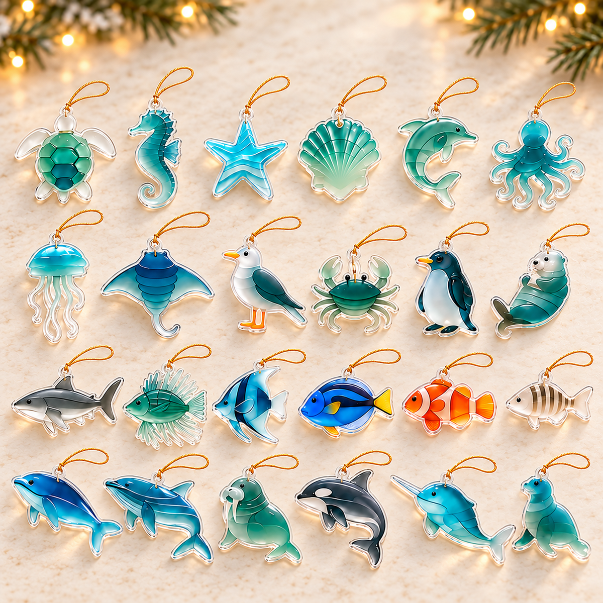 2026 Ocean Animal Advent Calendar – 24 Sea Glass Style Acrylic Christmas Ornaments, Coastal Holiday Countdown Gift for Ocean Lovers