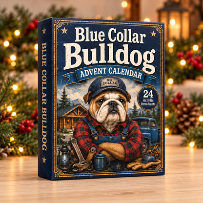 Blue Collar Bulldog Advent Calendar 2026 - 24-Day Festive Countdown, Acrylic Charms Blind Box - Gift For Bulldog Lovers