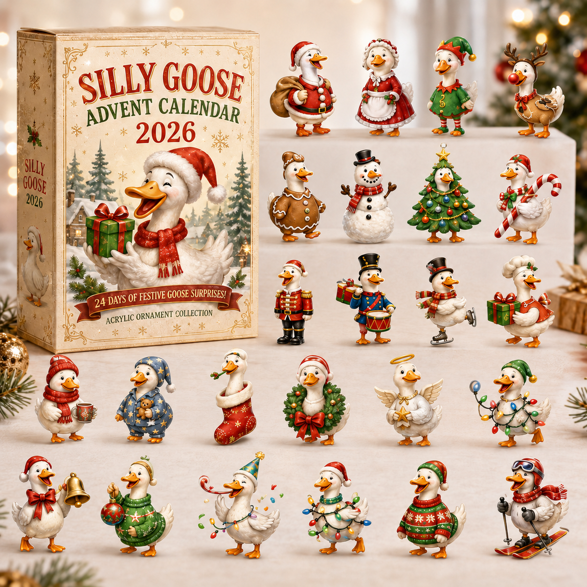 Silly Goose Christmas Advent Calendar 2026 - 24-Day Festive Countdown, Acrylic Charms Blind Box - Gift For Family & Friends