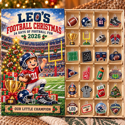 Personalized Football Advent Calendar 2026, Custom Football Christmas Countdown, 24 Acrylic Ornaments, Sports Gift for Football Fans