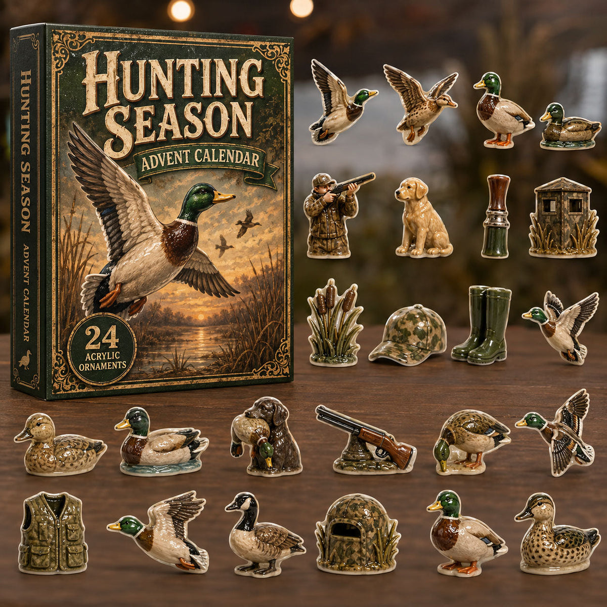 Duck Hunting Season Advent Calendar 2026 - 24-Day Festive Countdown, Acrylic Charms Blind Box - Gift For Hunting Lovers