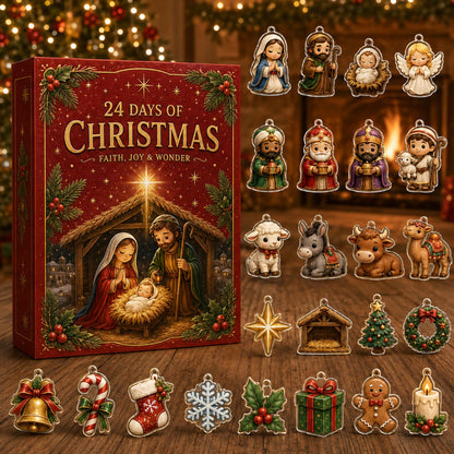 Nativity Advent Calendar, 24-Day Christian Christmas Countdown with Acrylic or Wood Charms