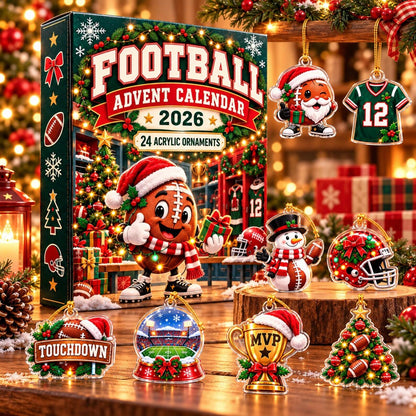 Personalized Football Advent Calendar 2026, 24 Acrylic Christmas Ornaments, Football Fan Gift Addie Alm