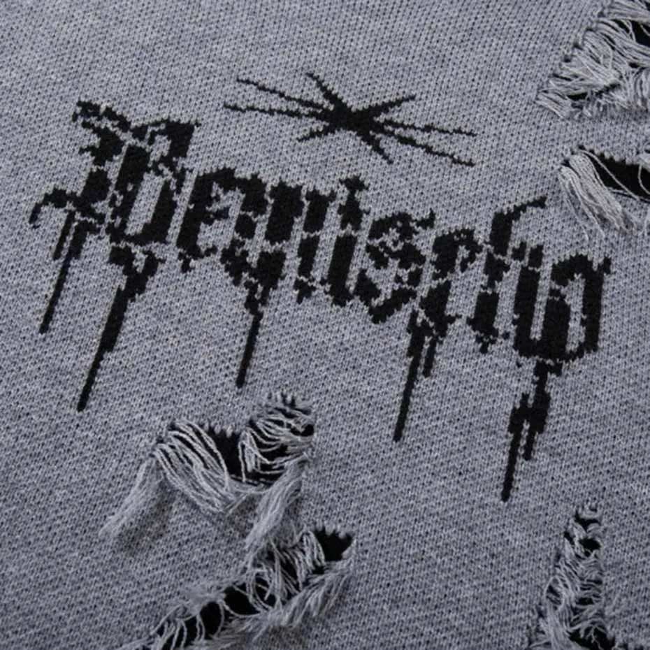 Distressed Gothic Grey Oversized Knit Sweater