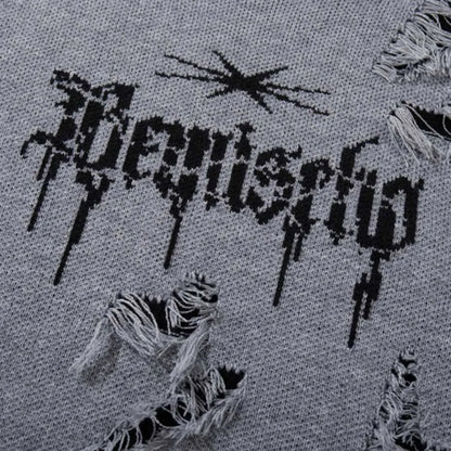 Distressed Gothic Grey Oversized Knit Sweater