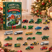Farm Vehicle Advent Calendar 2026, 24 Acrylic Ornaments Tractors and Trucks, Christmas Countdown Gift
