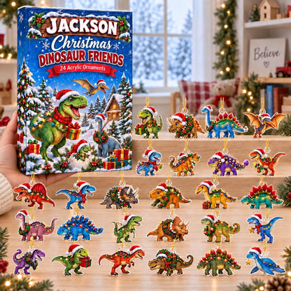 Personalized Dinosaur Advent Calendar 2026, Custom Name Christmas Countdown, Dinosaur Christmas Gift for Kids, Boys, Grandsons & Dino Lovers