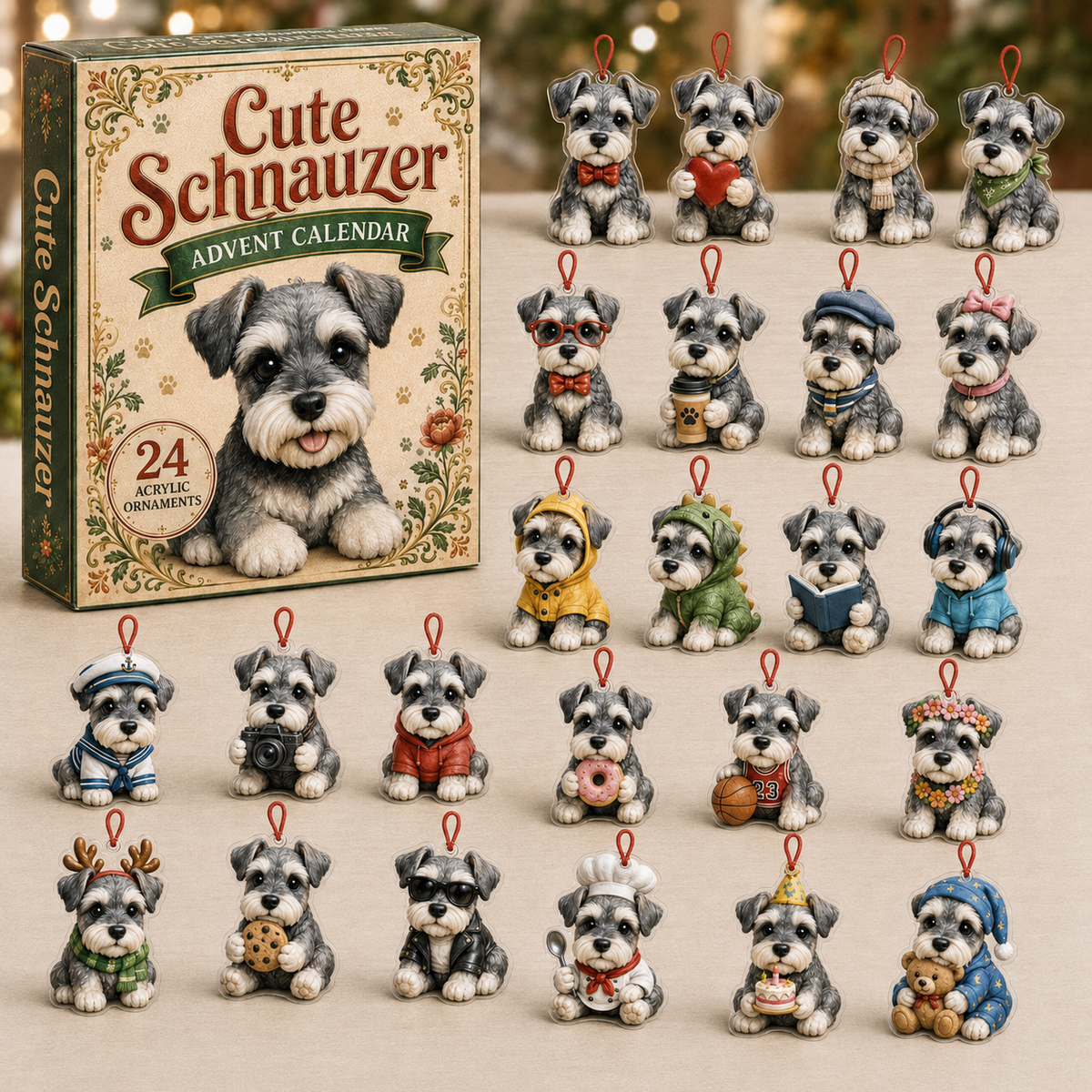 Cute Schnauzer Advent Calendar 2026 - 24-Day Festive Countdown, Acrylic Charms Blind Box - Gift For Schnauzer Lovers
