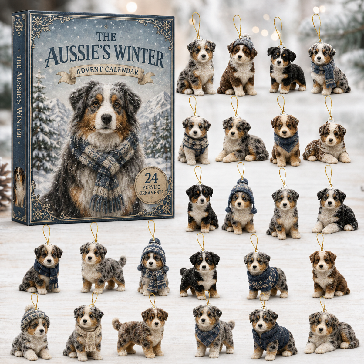 Winter Australian Shepherd Advent Calendar 2026 - 24-Day Festive Countdown, Acrylic Charms Blind Box - Gift For Dog Lovers