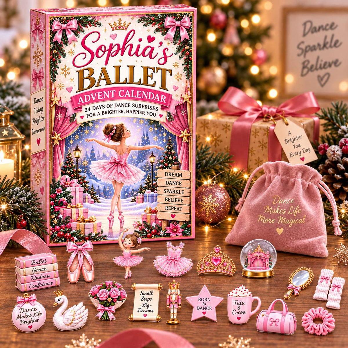 Personalized Ballet Advent Calendar, Custom Name Ballerina Christmas Countdown Box, 24 Days Dance Surprises Gift for Kids