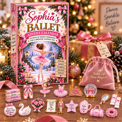Personalized Ballet Advent Calendar, Custom Name Ballerina Christmas Countdown Box, 24 Days Dance Surprises Gift for Kids