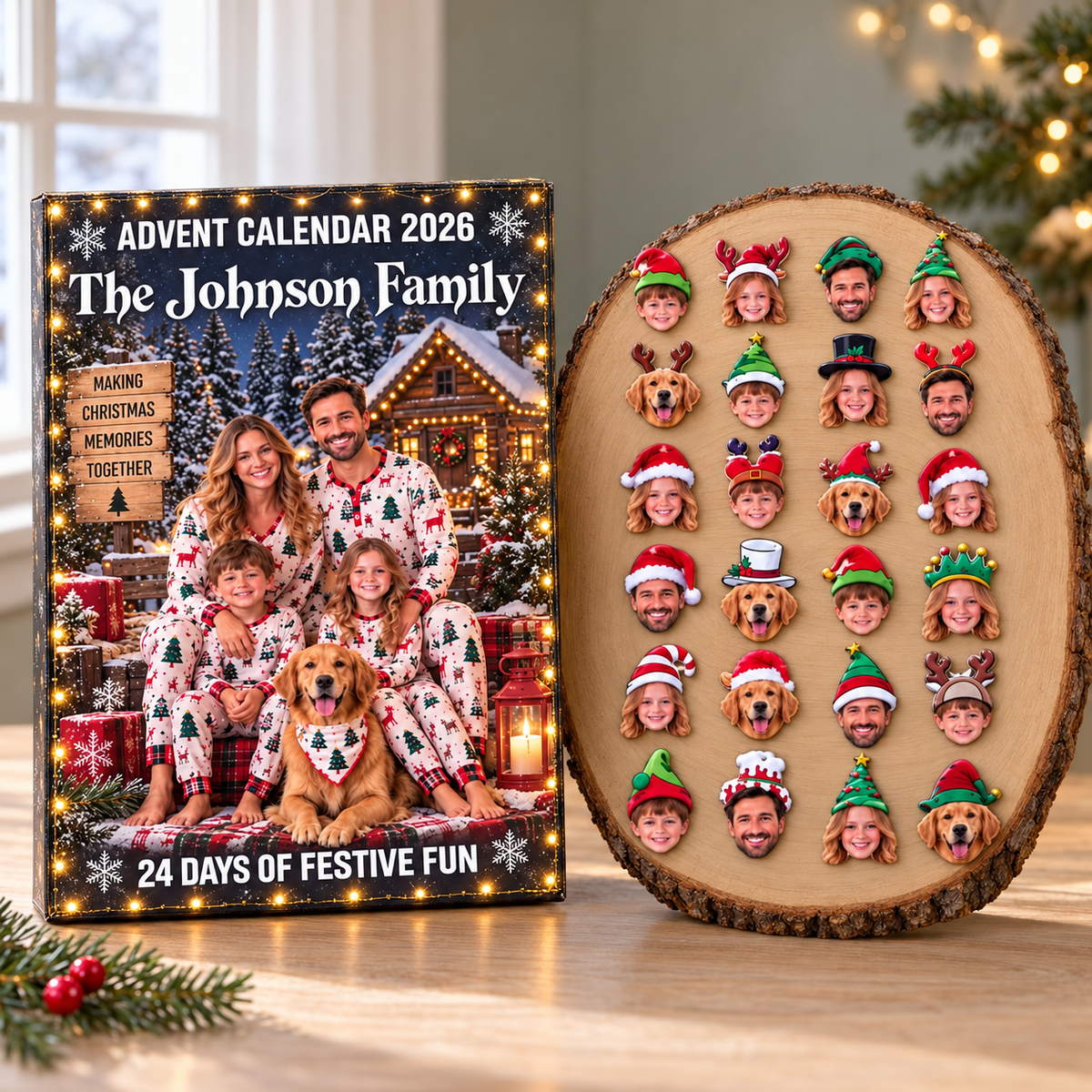 Personalized Face Advent Calendar, Custom Family Photo Christmas Countdown, 24 Days Pet Face Charms, Unique Holiday Family Gift