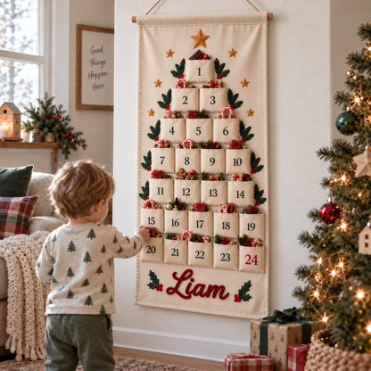 Personalized Nutcracker Advent Calendar for Kids, Custom Name 24 Pocket Christmas Countdown, Fabric Wall Hanging, Family Christmas Tradition
